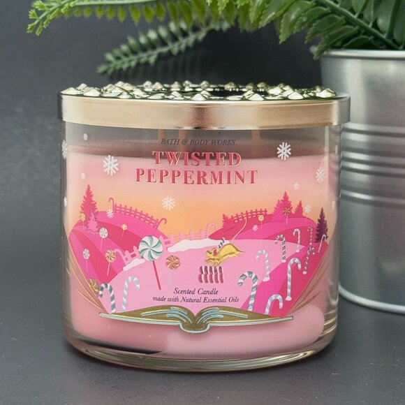 BBW Twisted Peppermint Bath & Body Works 3 Wick Candle - Picture 1 of 10